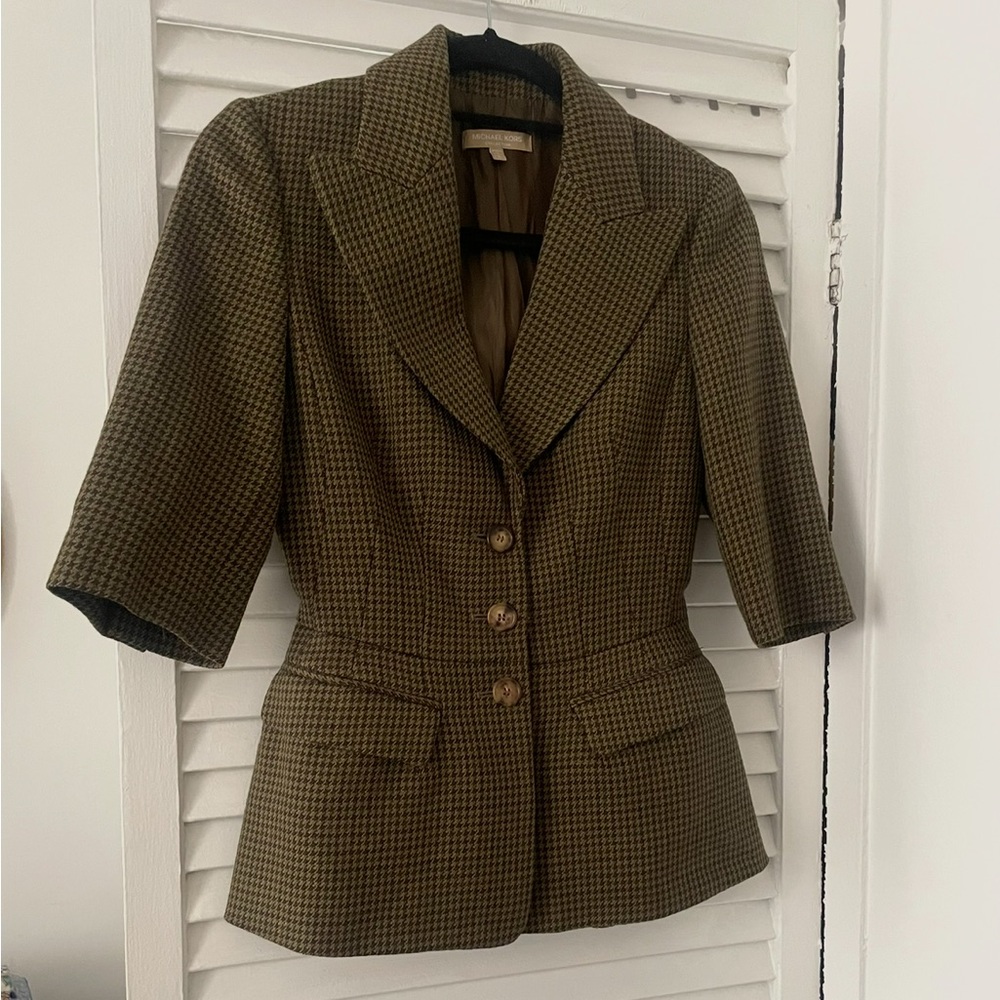 Michael Kors Collection Green/Brown Houndstooth Blazer
